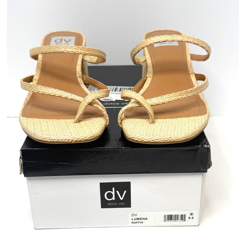 DV Dolce Vita Lumena Strappy Slide Block-Heel Sandals Raffia Size 9.5 NWT/BOX